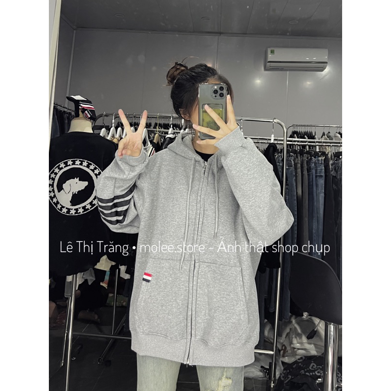 Áo hoodie zip thom sọc tay nỉ bông - ảnh thật molee.store