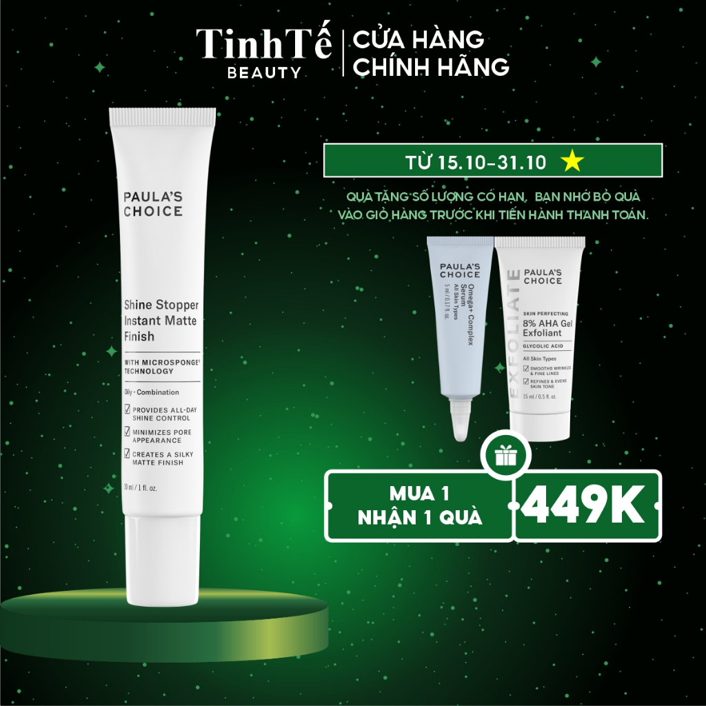 Kem kiềm và kiểm soát dầu thừa trên da Paula's Choice Shine Stopper Instant Matte Finish With Microsponge 30ml