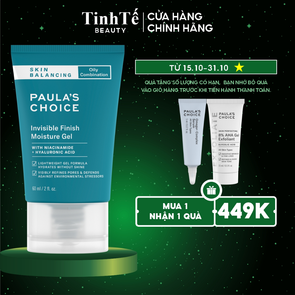 kem dưỡng ẩm ban đêm Paula's Choice Skin Balancing Invisible Finish Moisture Gel 60ml