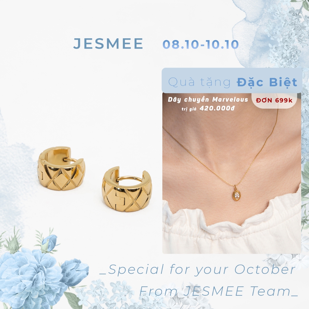 Bông tai nữ tròn đính đá coco JESMEE đơn giản cá tính - E6652
