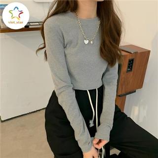 Áo Croptop Dài Tay Nữ Cổ Tròn Dáng Áo Cổ Tròn Dài Tay Vải Thun Tăm Phong Cách Hàn Quốc VIETSTAR