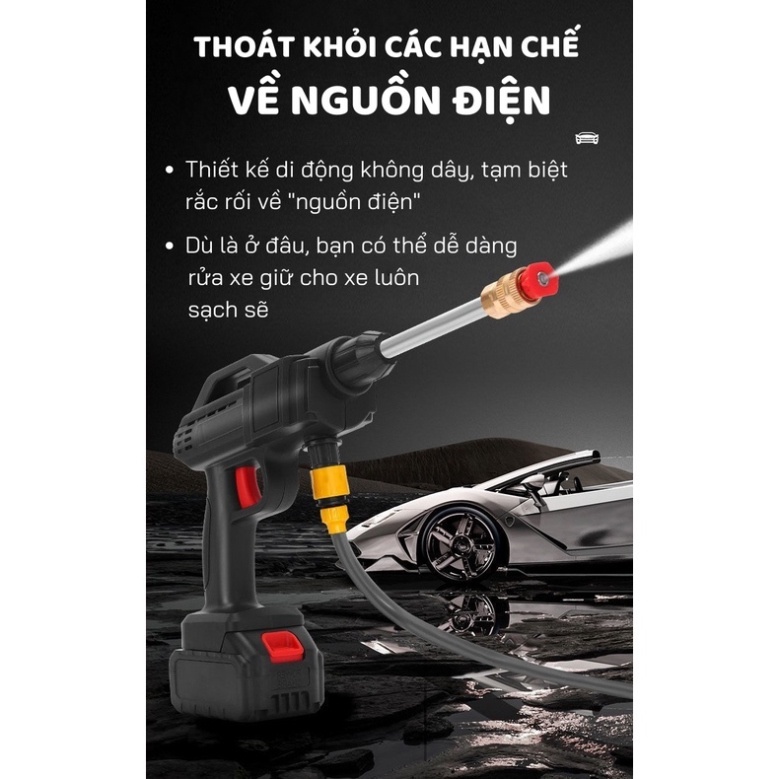Máy Rửa Xe Chuyên Dụng Pin 10 Cell 2 Pin Siêu Trâu Tăng Áp Chuẩn Động Cơ Lõi Đồng Siêu Khỏe