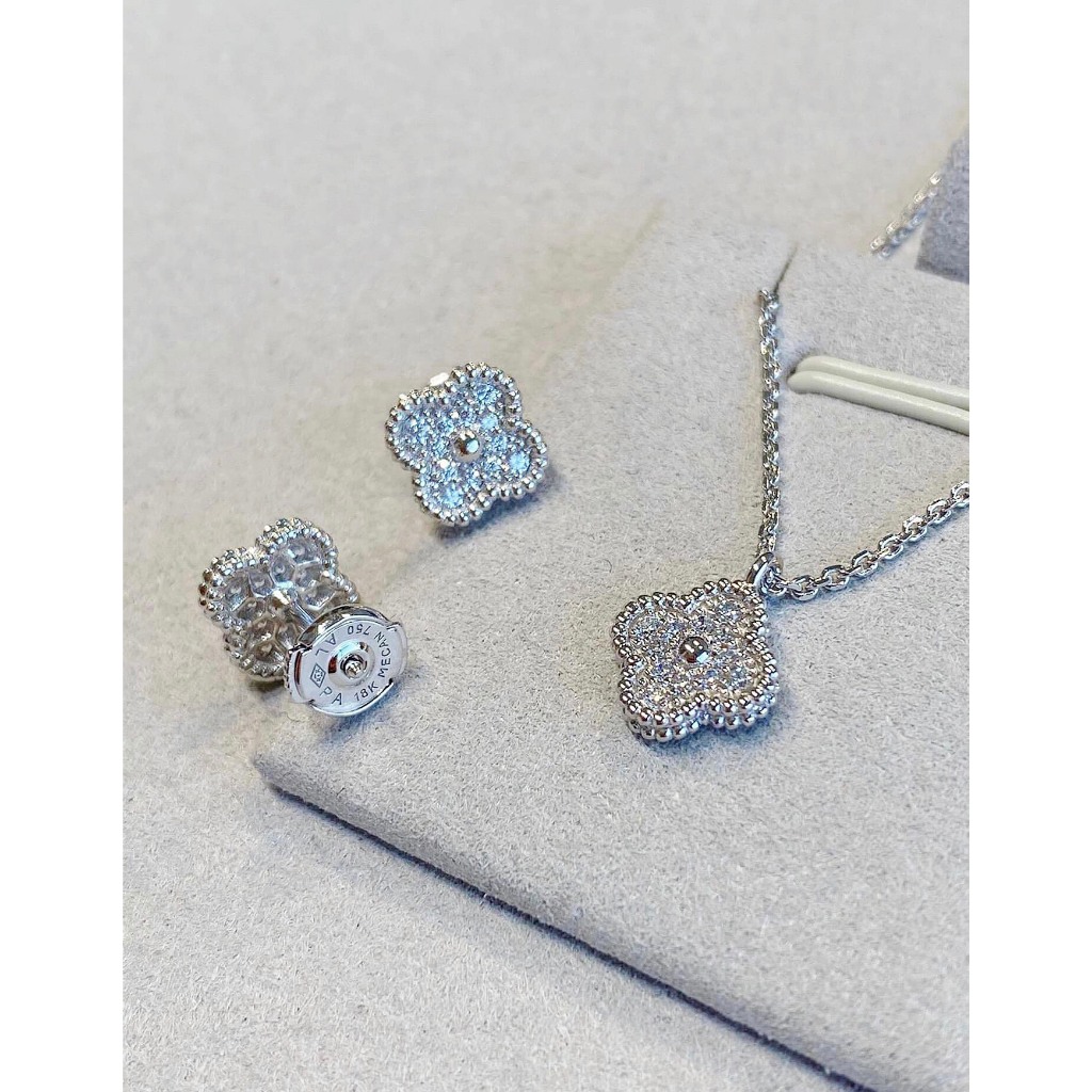 Bộ Hoa Full Đá HD Jewelry - Set Trang Sức Với 3 Món Dây Chuyền, Bông Tai, Lắc Tay VCA Hoa Full Đá 0.9mm