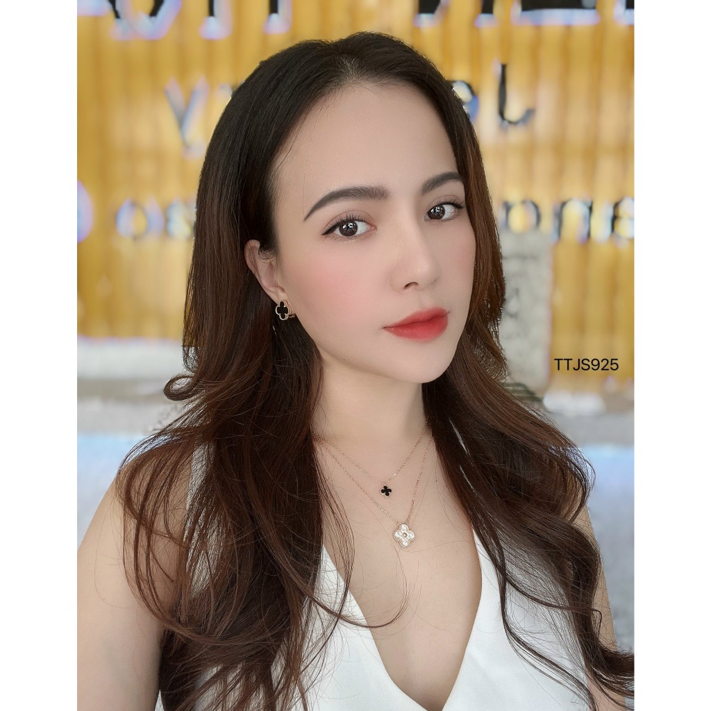 Bộ Trang Sức Nữ Hoa Đen Viền Trắng HD Jewelry - Set Bao Gồm Dây Chuyền, Bông Tai, Lắc Tay , Quý Phái