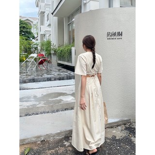 Đầm linen tay ngắn khoét eo hách dáng - 𝐑𝐨𝐬𝐚 𝐃𝐫𝐞𝐬𝐬