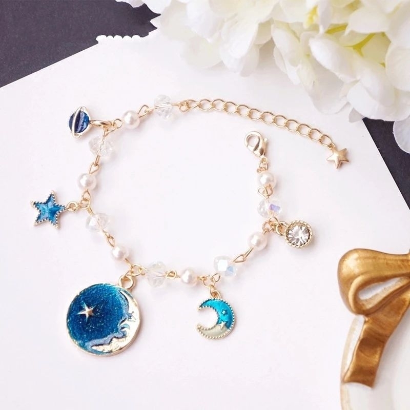 Charm kim loại tráng men, mặt dây chuyền hình mặt trăng, hành tinh, ngôi sao