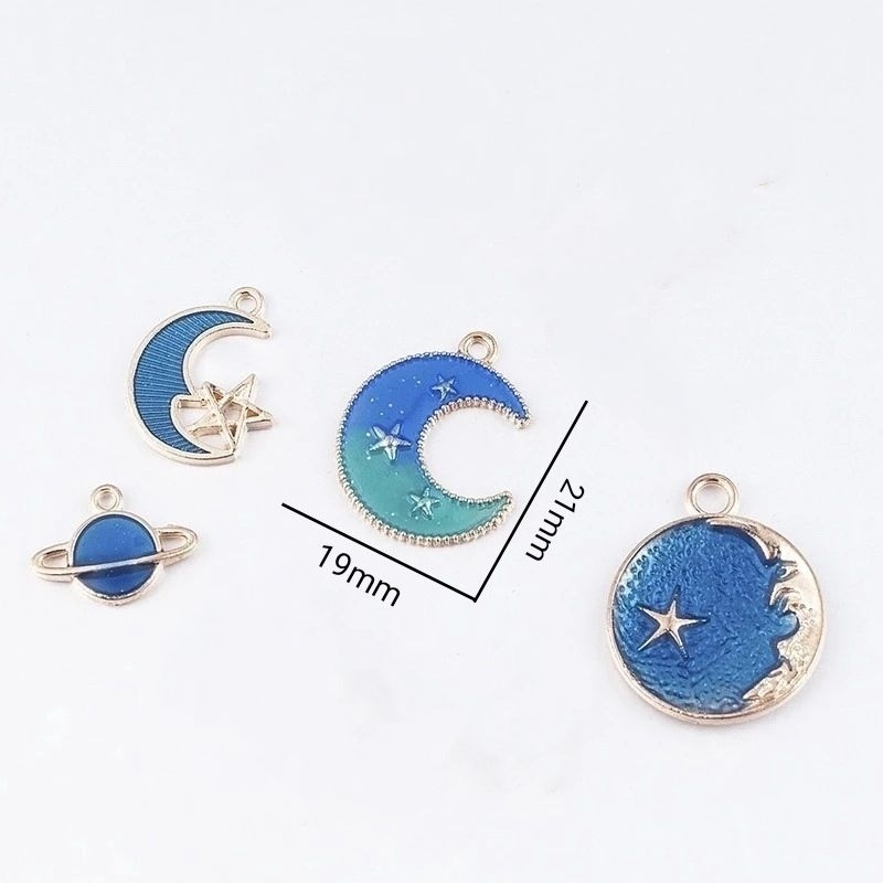 Charm kim loại tráng men, mặt dây chuyền hình mặt trăng, hành tinh, ngôi sao