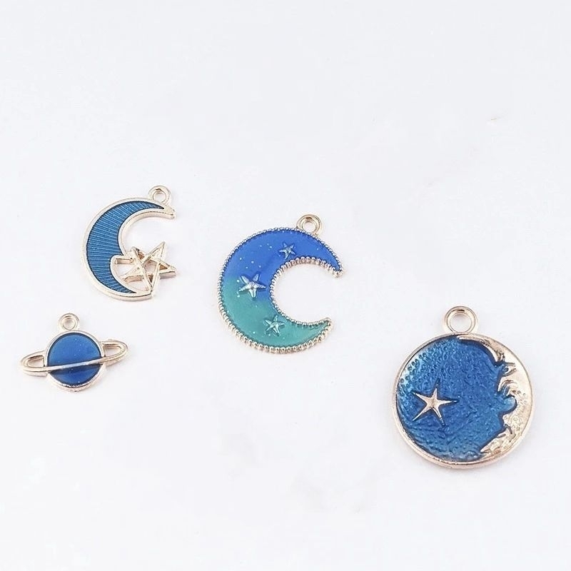 Charm kim loại tráng men, mặt dây chuyền hình mặt trăng, hành tinh, ngôi sao