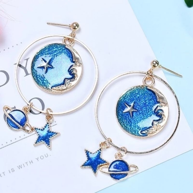 Charm kim loại tráng men, mặt dây chuyền hình mặt trăng, hành tinh, ngôi sao