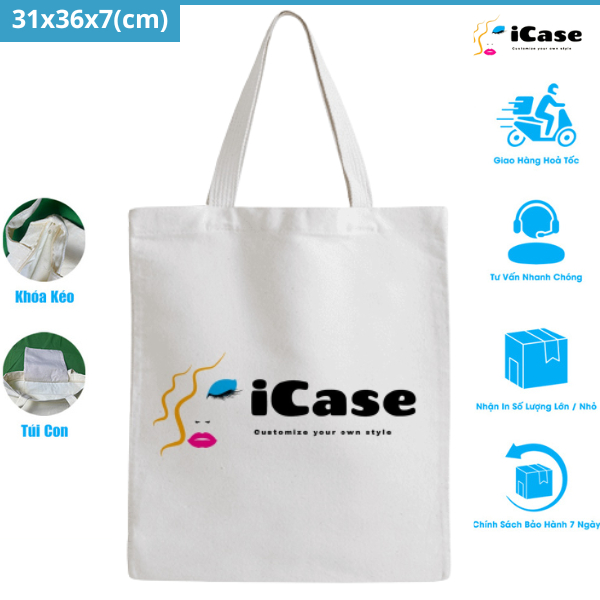 Túi vải Canvas iCase  in logo theo yêu cầu không giới hạn số lượng kích thước 31x36cm