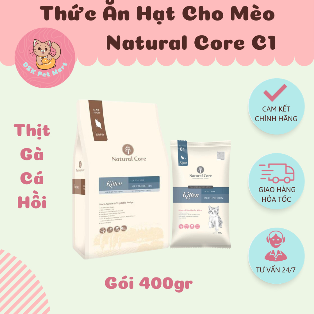 Thức Ăn Hạt Cho Mèo Con - Natural Core C1 Bene Kitten Gói 400gr