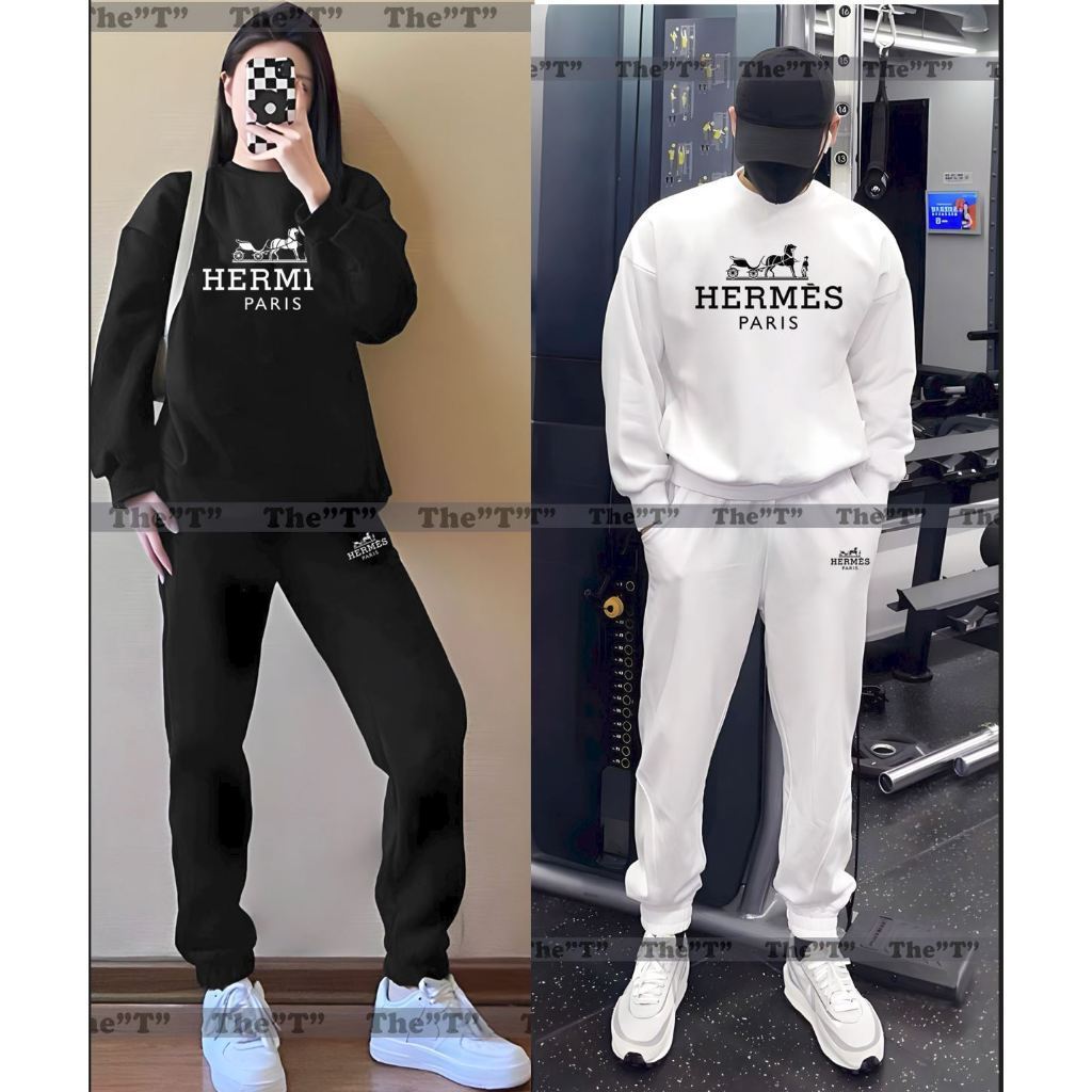 Bộ Nỉ Sweatrer Hermes Nam Nữ Cao Cấp , Hình In 5D. Bộ Nỉ Thu Đông Cao Cấp Hottend JEANLADY888