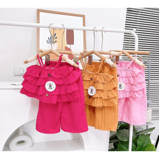 Set bé gái, Set bộ đũi áo 2 dây bèo tầng quần dài suông đáng yêu cho bé gái 2D012