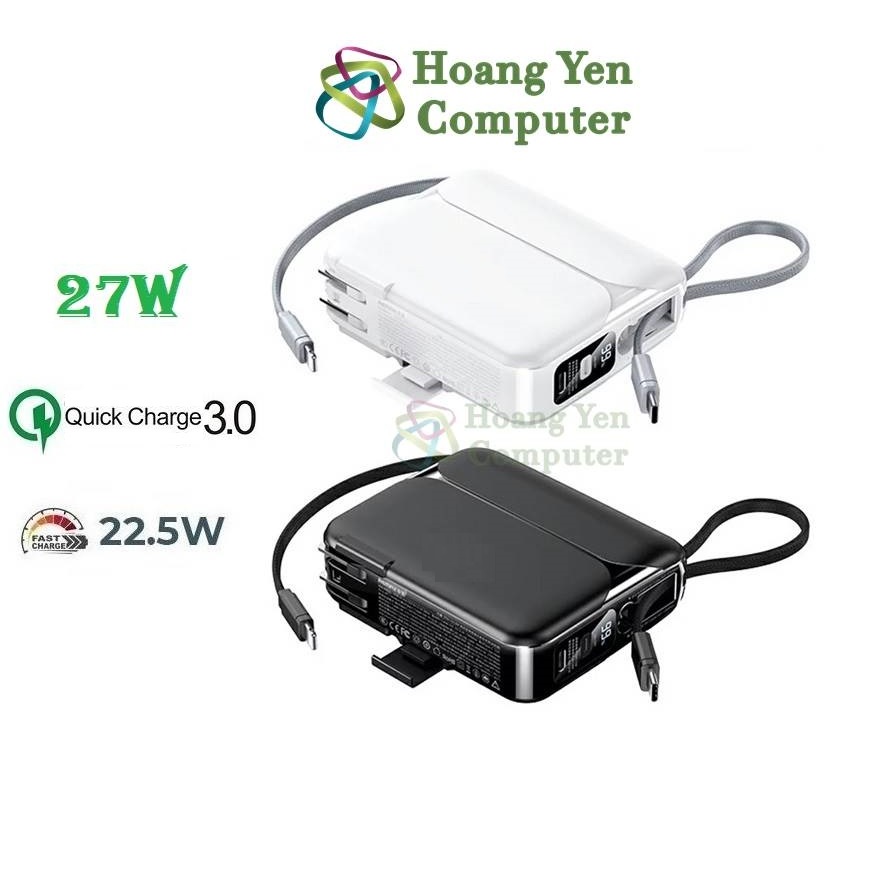 Sạc Dự Phòng Remax RPP-553 20000Mah (Sạc Nhanh QC3.0, 22.5W, 27W), Tích Hợp Cáp Sạc, Nguồn AC Sạc Trực Tiếp - BH 1 Năm