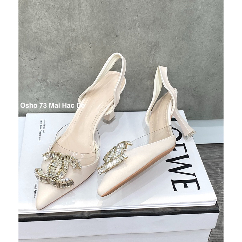 Giày cao gót mũi nhọn nơ khóa OSHO, chất da cao cấp, êm chân
