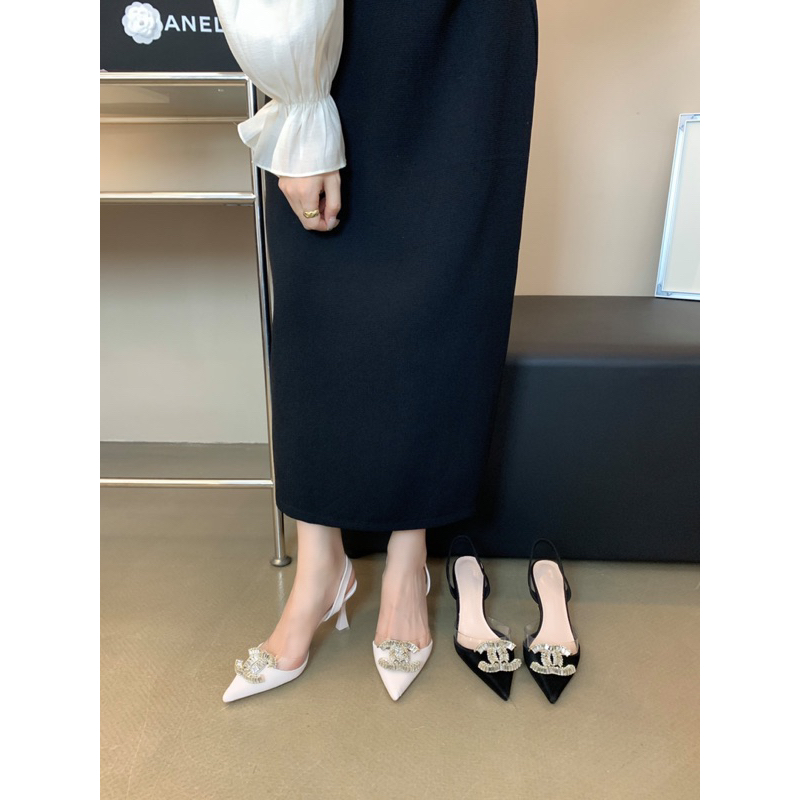 Giày cao gót mũi nhọn nơ khóa OSHO, chất da cao cấp, êm chân