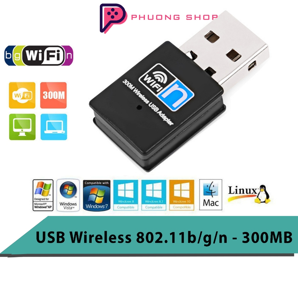 USB Thu Wifi Tốc Độ 300mbps Chuẩn 802.11 B / G / N sóng 2.4G - Chip sử lý RTL8192EU cho máy tính PC, Laptop