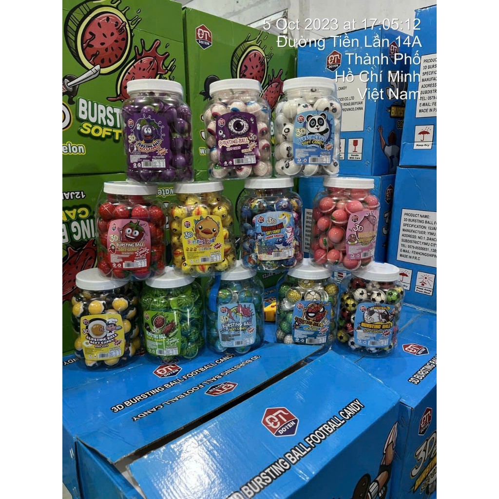 Kẹo dẻo có nhân hình con mắt/ dưa hấu/ dâu tâu/ con vịt/ đào/ Gấu trúc/ kẹo dẻo Halloween loại to 11grg