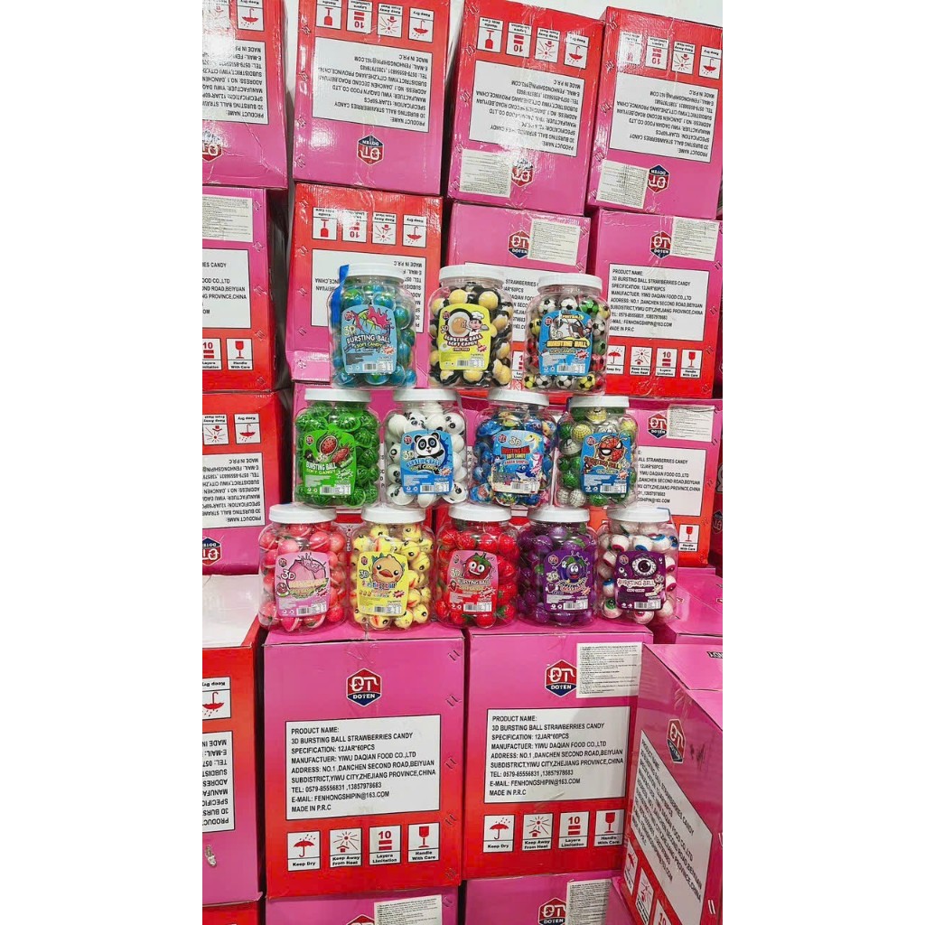 Kẹo dẻo có nhân hình con mắt/ dưa hấu/ dâu tâu/ con vịt/ đào/ Gấu trúc/ kẹo dẻo Halloween loại to 11grg