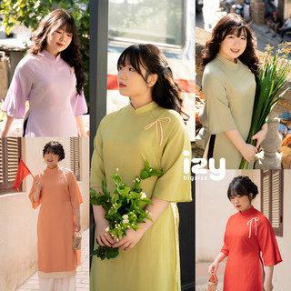 Áo dài bigsize trơn đính nơ 4 tà - izybynhi