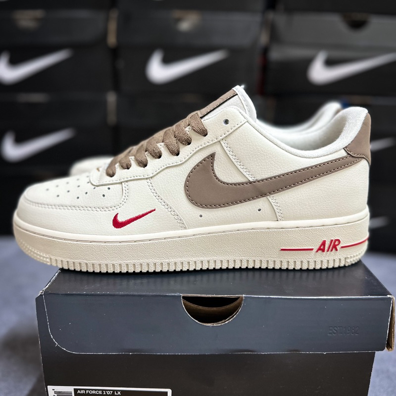 Giày Sneaker Cổ Thấp Air Force 1 White Brown Full Box Kèm Tất