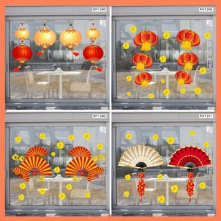 Decal trang trí tết cao cấp tài lộc may mắn mừng năm mới - Decal tết dán kính và tường có keo sẵn màu sắc nét dễ dán