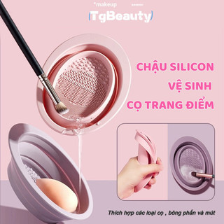 Dụng Cụ Vệ Sinh Cọ Trang Điểm, Miếng Silicon Làm Sạch Mút, Chậu -Thau Silicon Giặt Cọ Gấp Gọn Tiện Lợi