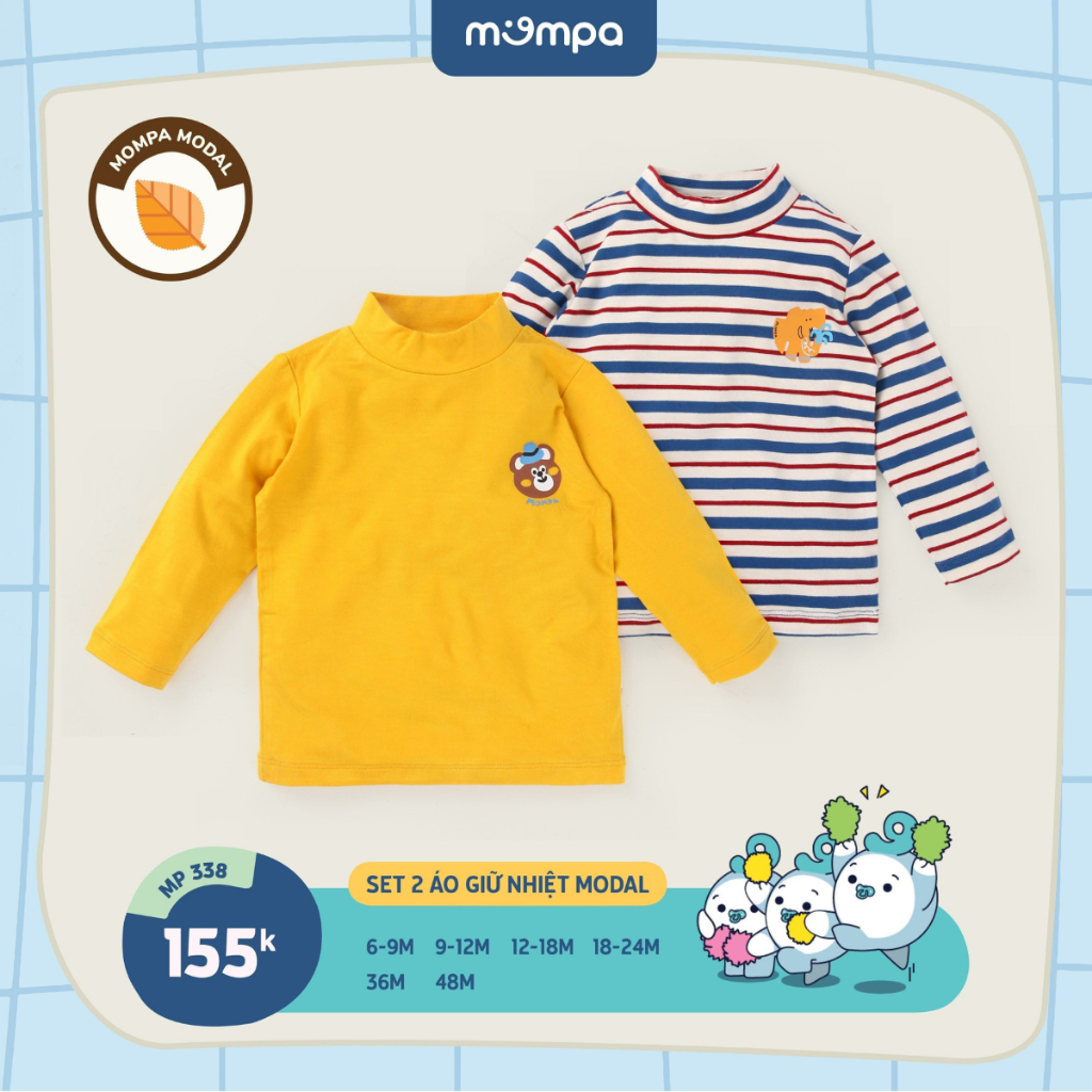 Áo giữ nhiệt cho bé Mompa Ualarogo 1-5 tuổi cổ 3 phân giữ ấm vải modal co giãn thu đông