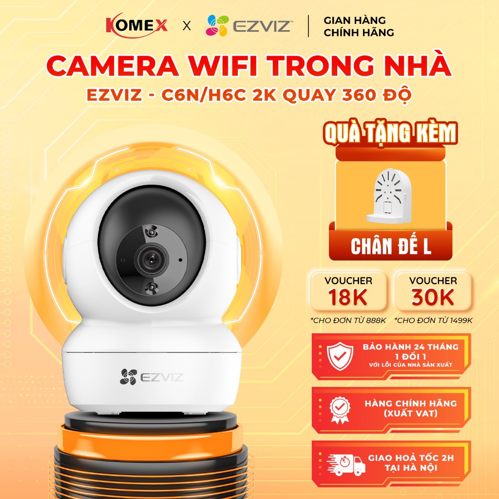 Camera Wifi trong nhà EZVIZ H6C (C6N) 4MP Độ phân giải 2K, đàm thoại 2 chiều,quay quét 360 độ