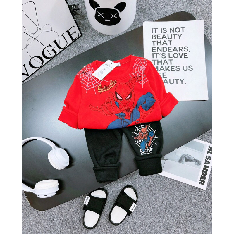 Bộ quần áo siêu nhân bé trai đồ bộ người nhện trai bộ dài tay thu đông bé trai từ 8kg đến 25kg