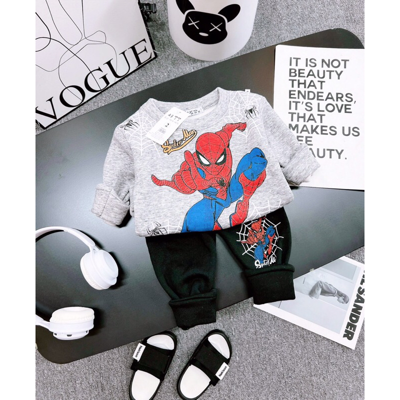 Bộ quần áo siêu nhân bé trai đồ bộ người nhện trai bộ dài tay thu đông bé trai từ 8kg đến 25kg