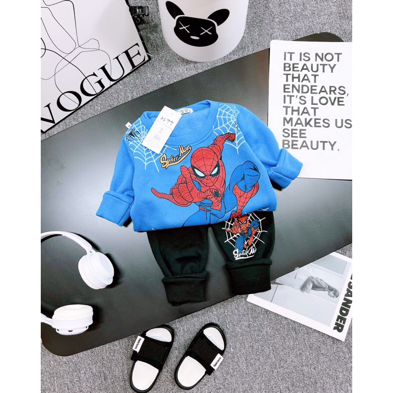 Bộ quần áo siêu nhân bé trai đồ bộ người nhện trai bộ dài tay thu đông bé trai từ 8kg đến 25kg