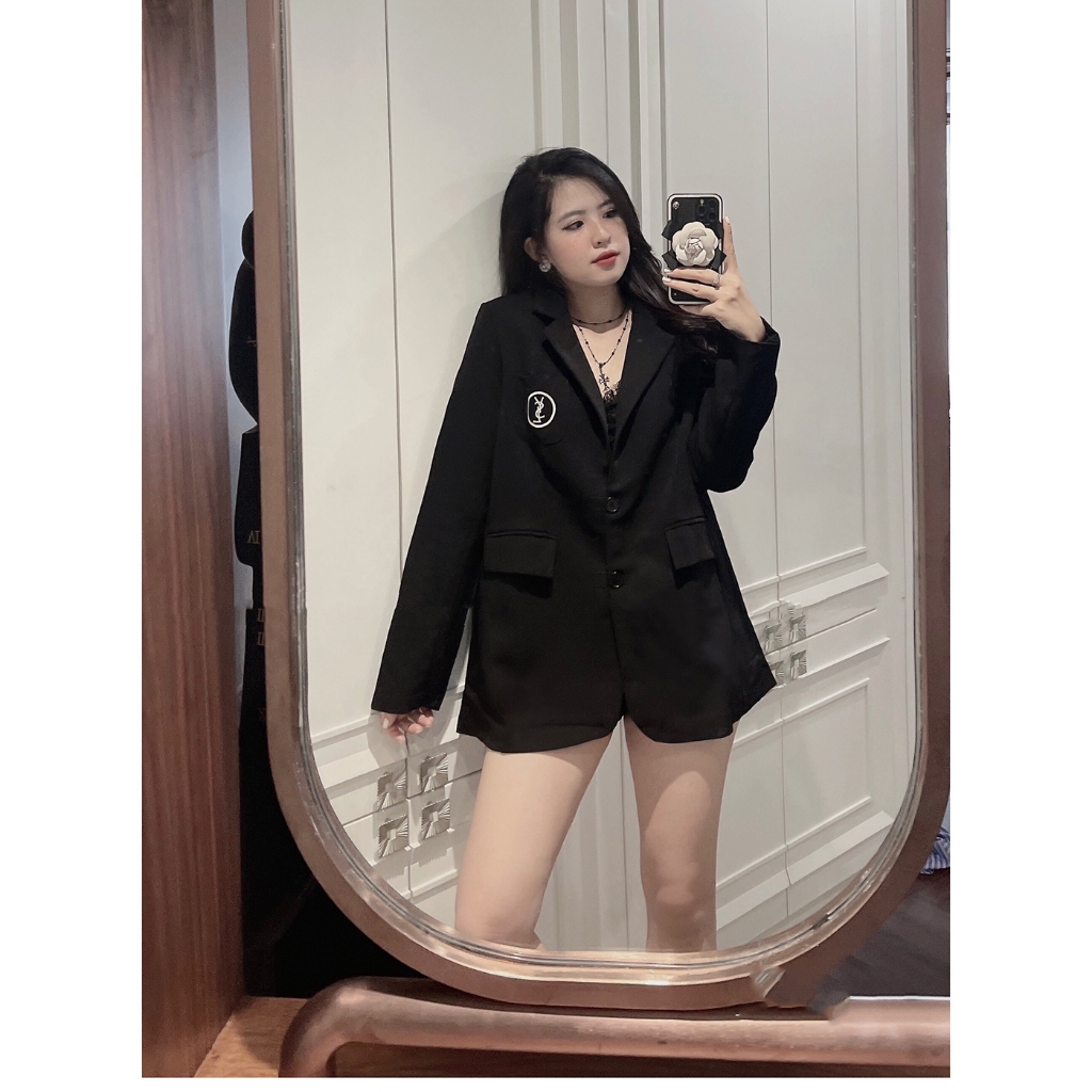 Áo Khoác Blazer Dáng Rộng Thiết Kế Thêu Logo Phong Cách Hàn Quốc AK0054 - Lolla FAshion