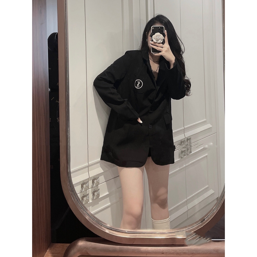 Áo Khoác Blazer Dáng Rộng Thiết Kế Thêu Logo Phong Cách Hàn Quốc AK0054 - Lolla FAshion
