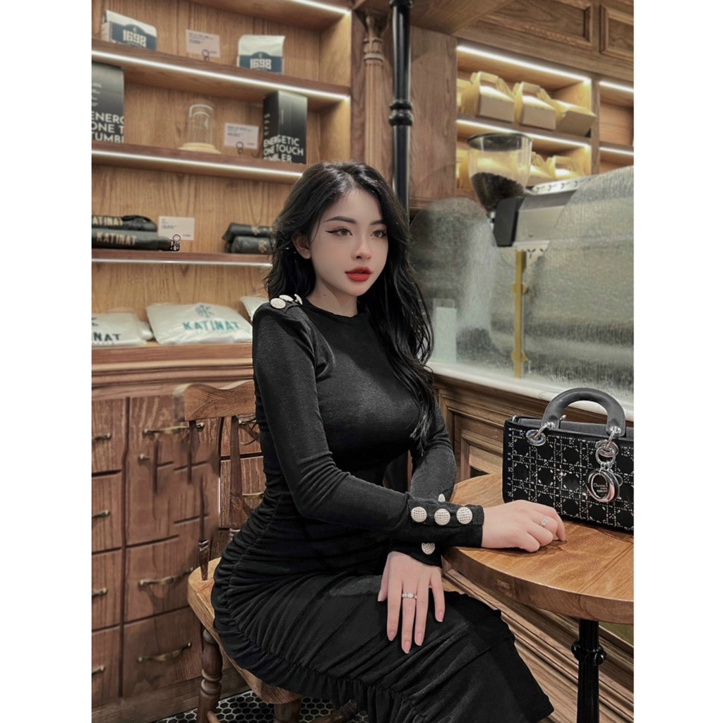 Đầm Body Dài Tay Thiết Kế Nhúm Eo Tôn Dáng Phong Cách Sang Chảnh V5063 - Lolla Fashion