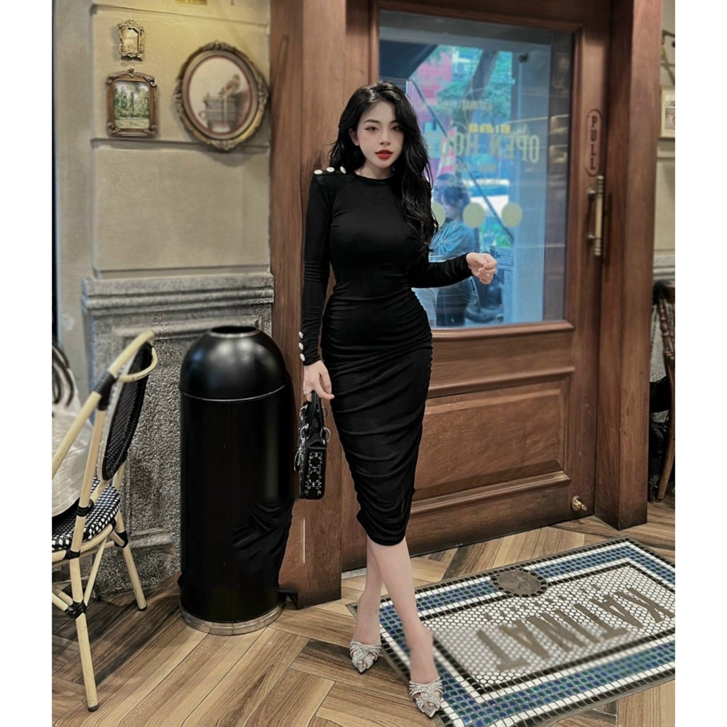 Đầm Body Dài Tay Thiết Kế Nhúm Eo Tôn Dáng Phong Cách Sang Chảnh V5063 - Lolla Fashion