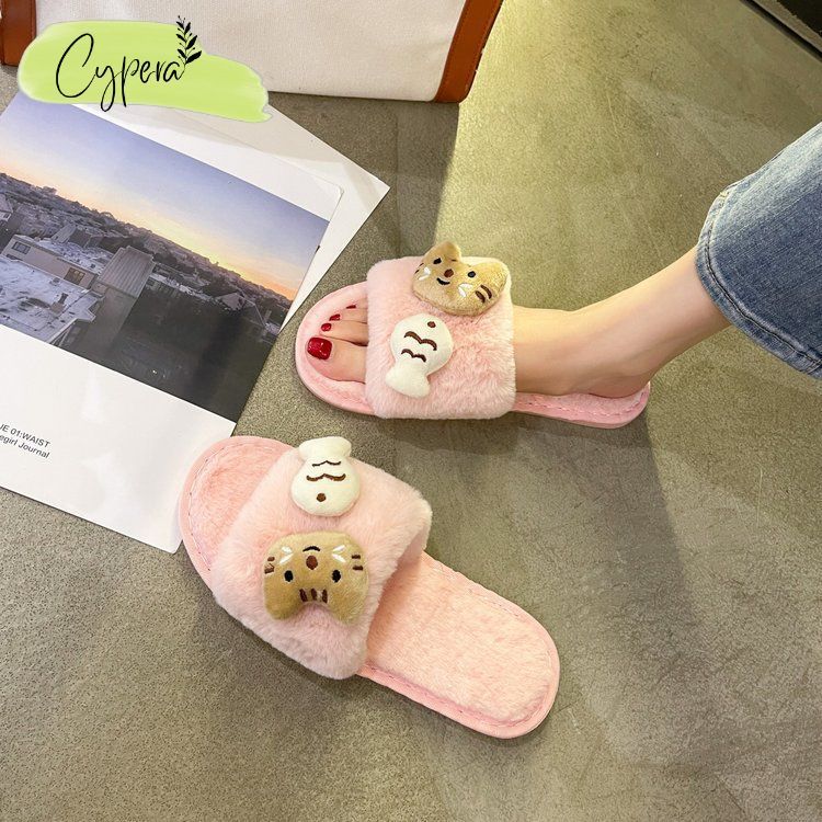 Dép Đi Trong Nhà Mèo Cá Dễ Thương Đế Chống Trơn Có Thể Mang Ra Ngoài - D168 - D120