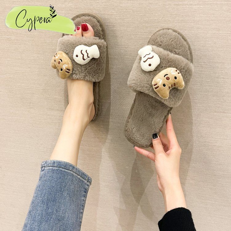 Dép Đi Trong Nhà Mèo Cá Dễ Thương Đế Chống Trơn Có Thể Mang Ra Ngoài - D168 - D120