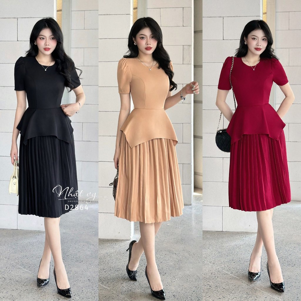 Đầm dự tiệc peplum Nhật Vy xếp ly dáng dài chất lụa sang chảnh phù hợp công sở đi chơi cafe - D2864