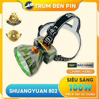Đèn pin đội đầu siêu sáng 100W SHUANGYUAN 802 LED chiếu xa chống nước ánh sáng Vàng và Trắng đèn đeo đầu soi ếch