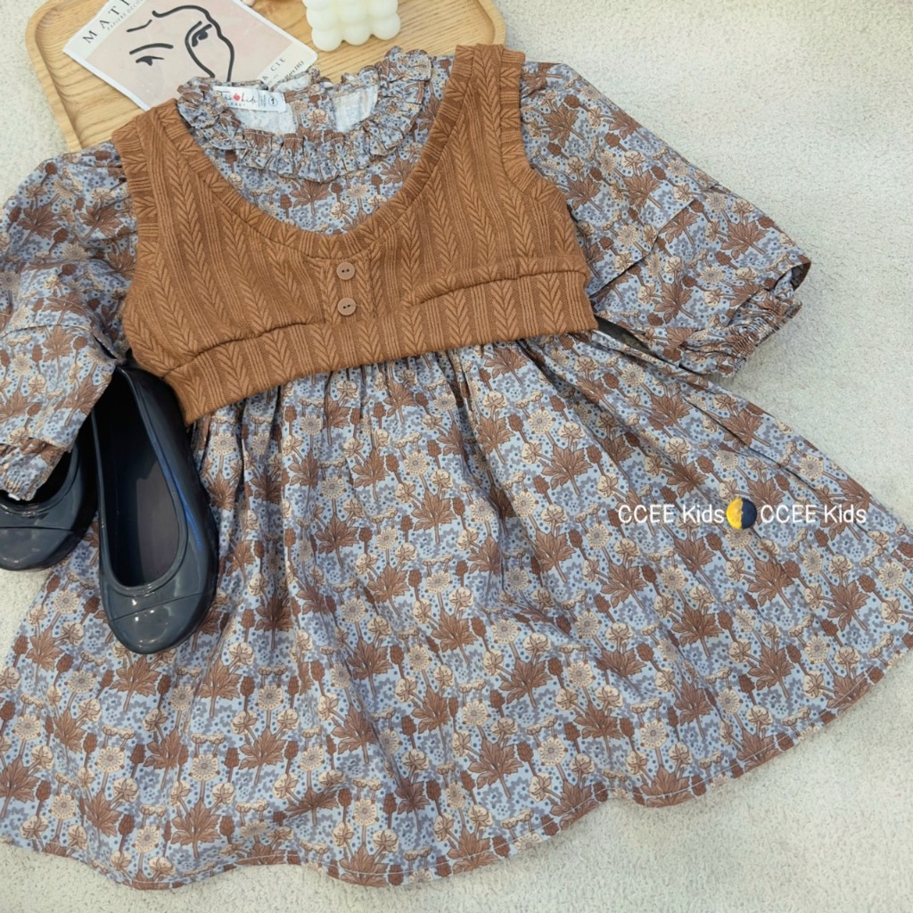 Set váy hoa kèm áo gile cho bé gái từ 10 - 26kg BÌNH MINH SHOP