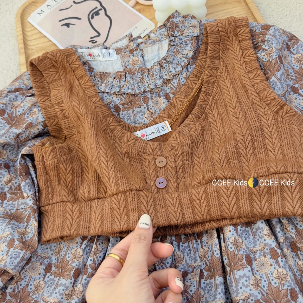 Set váy hoa kèm áo gile cho bé gái từ 10 - 26kg BÌNH MINH SHOP