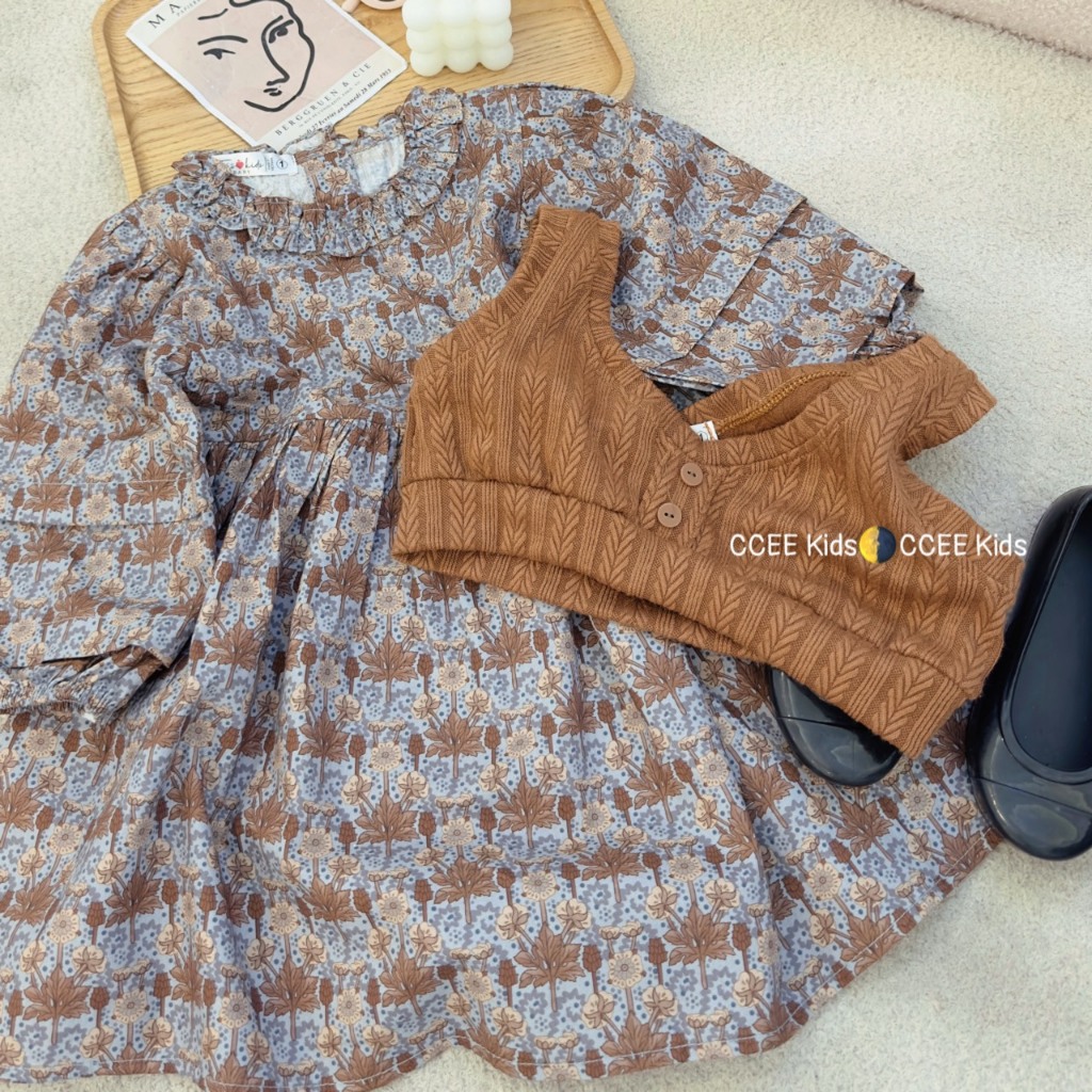 Set váy hoa kèm áo gile cho bé gái từ 10 - 26kg BÌNH MINH SHOP