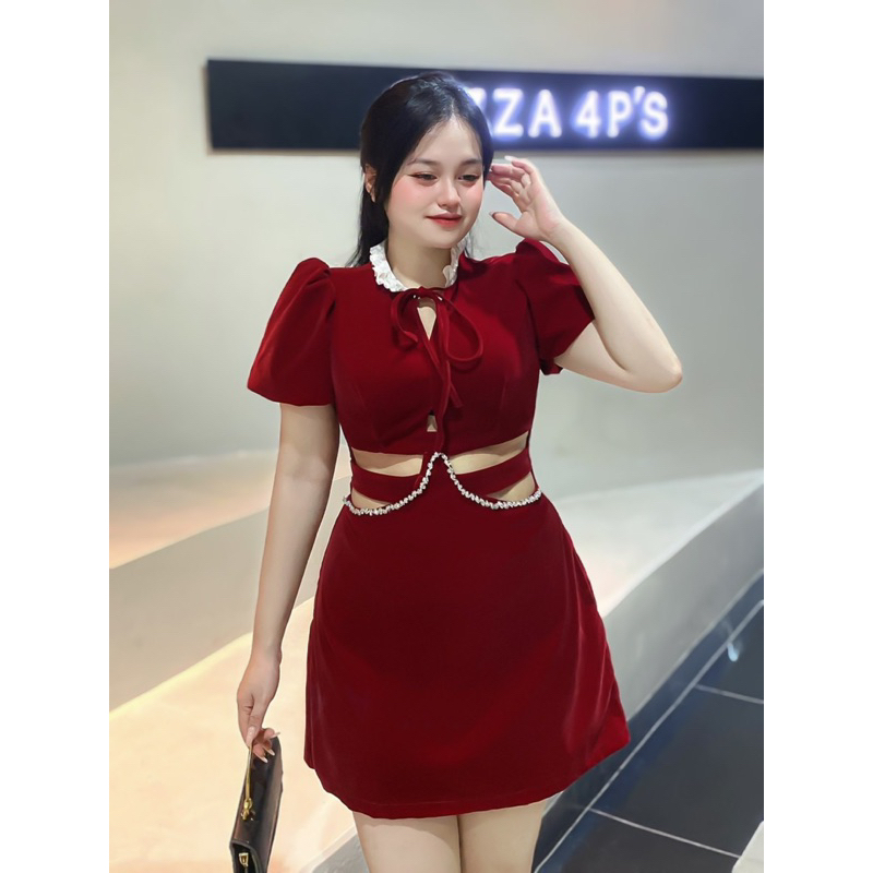 Đầm nhung cut eo đính đá bigsize 60kg-90kg😘😘