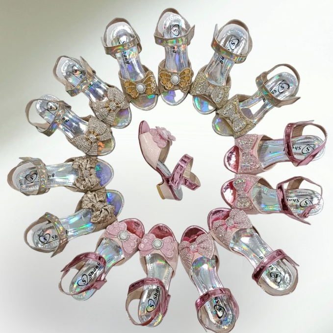 Dép Sandal cao gót cho bé gái, dép quai hậu, dép xăng đan cao 3cm đính nơ công chúa DS2D