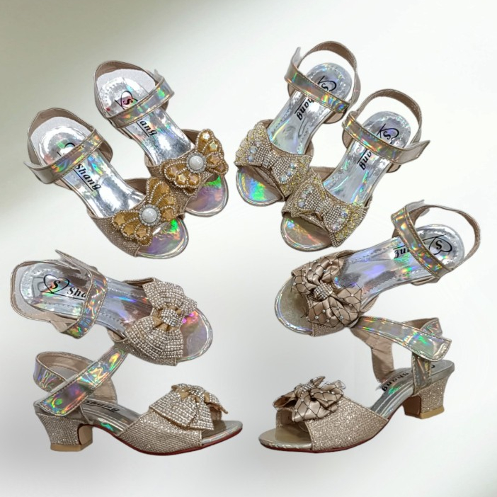 Dép Sandal cao gót cho bé gái, dép quai hậu, dép xăng đan cao 3cm đính nơ công chúa DS2D