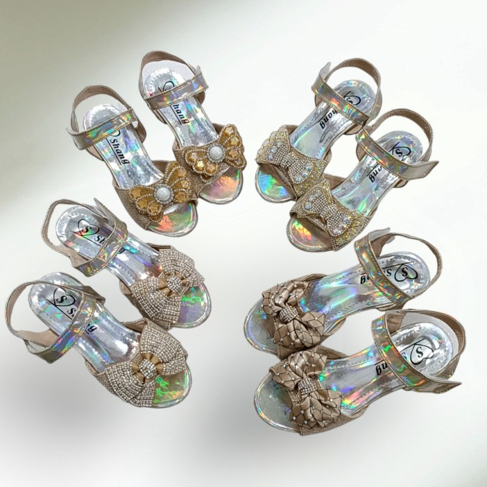 Dép Sandal cao gót cho bé gái, dép quai hậu, dép xăng đan cao 3cm đính nơ công chúa DS2D