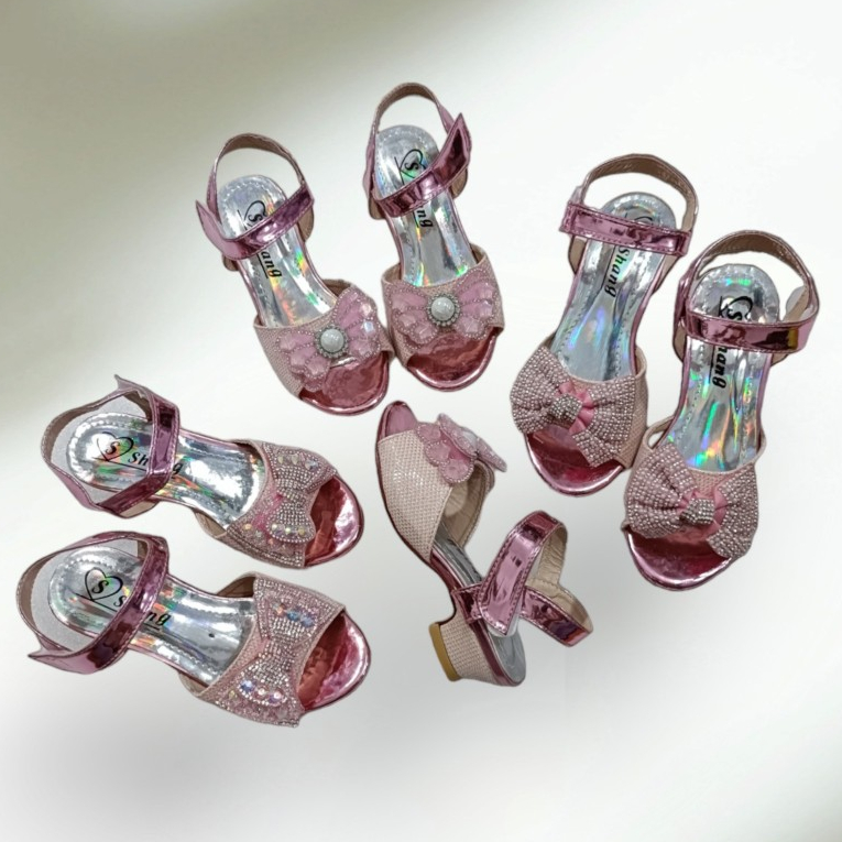 Dép Sandal cao gót cho bé gái, dép quai hậu, dép xăng đan cao 3cm đính nơ công chúa DS2D