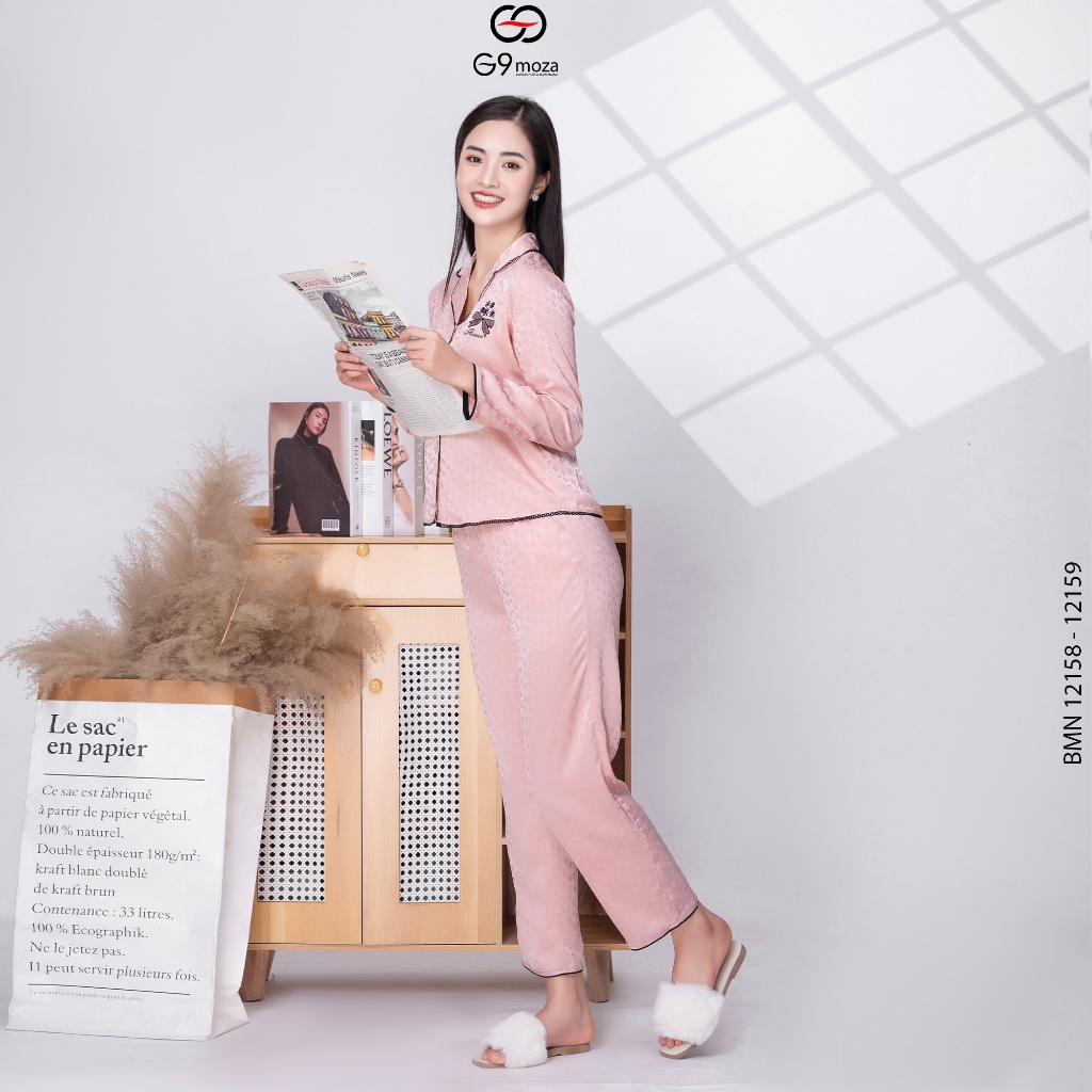 Bộ mặc nhà áo tay dài quần dài 12158 - 12159 G9moza chất Lụa hàn
