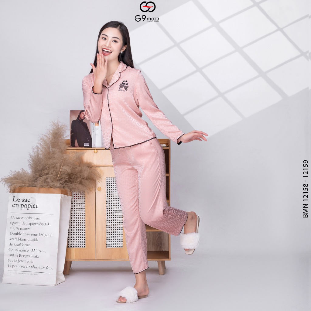 Bộ mặc nhà áo tay dài quần dài 12158 - 12159 G9moza chất Lụa hàn